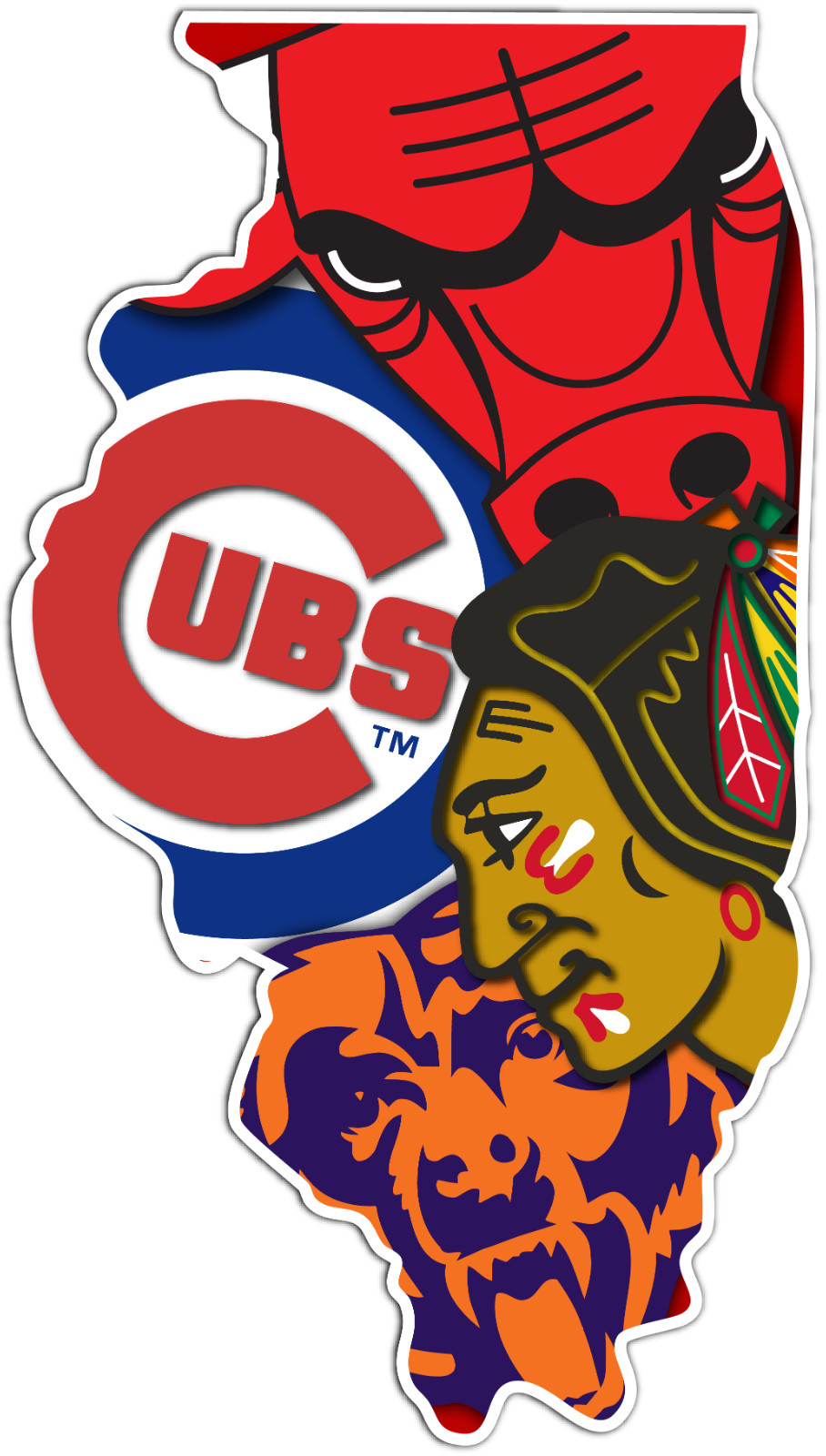 Chicago Black Hawks Bears Bulls Cubs Illinois State Vinyl Sticker Decal Car