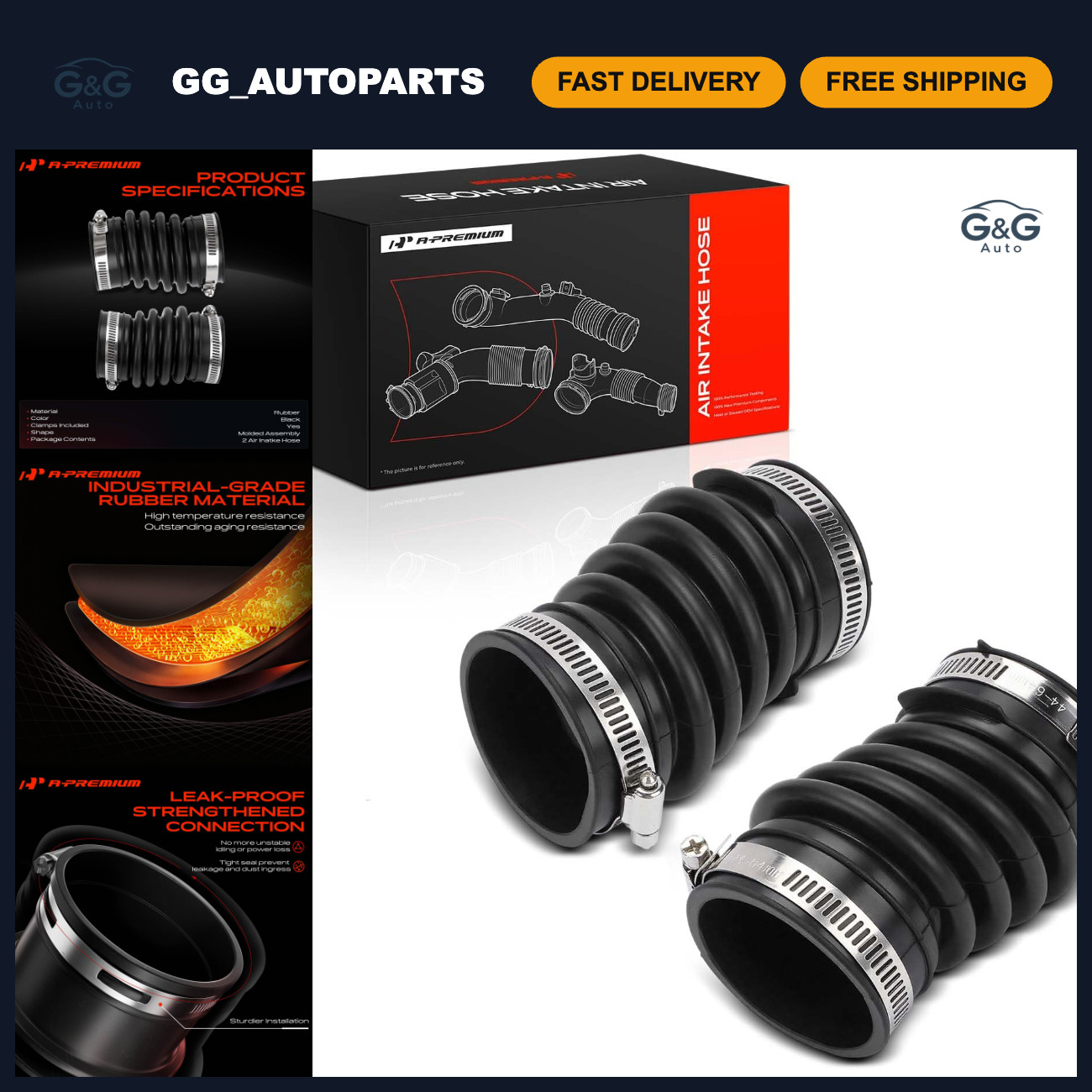 Engine Air Cleaner Intake Hoses - 2 Pack with Clamps, Durable & Easy Install