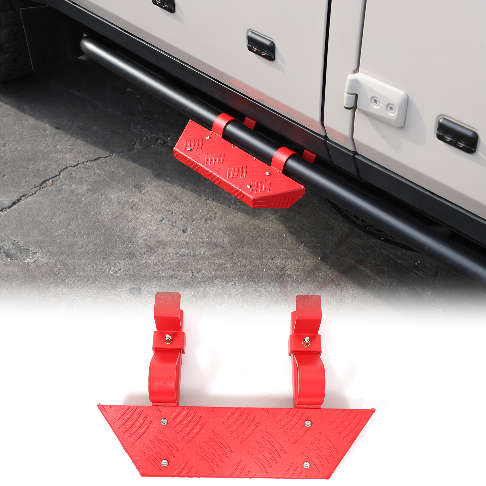 Red Steel Car Side Bar Extension Pedal Foot Step Plate For Ineos Grenadier 2020+
