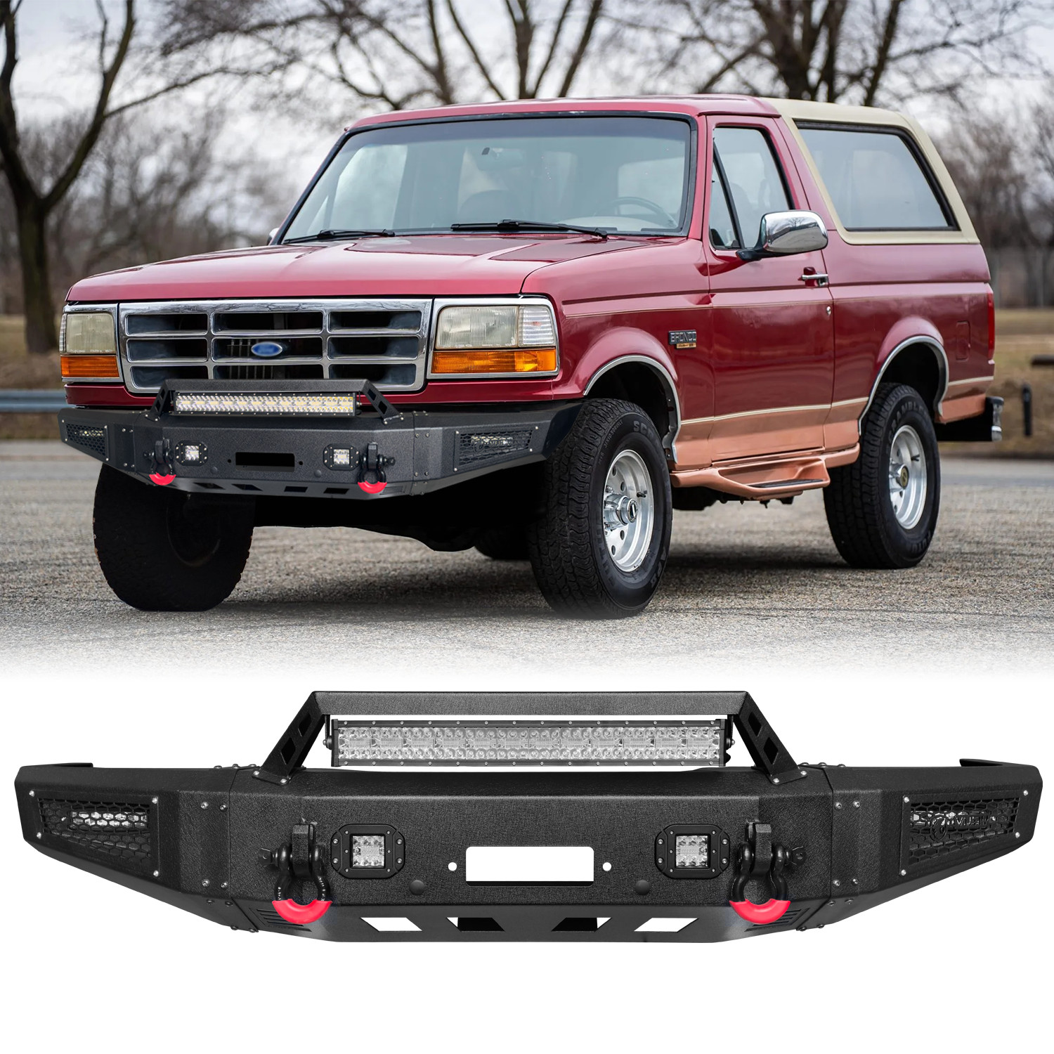 For1987-1991 Ford Bronco Front or Rear Bumper New W/Winch Plate+LED Lights