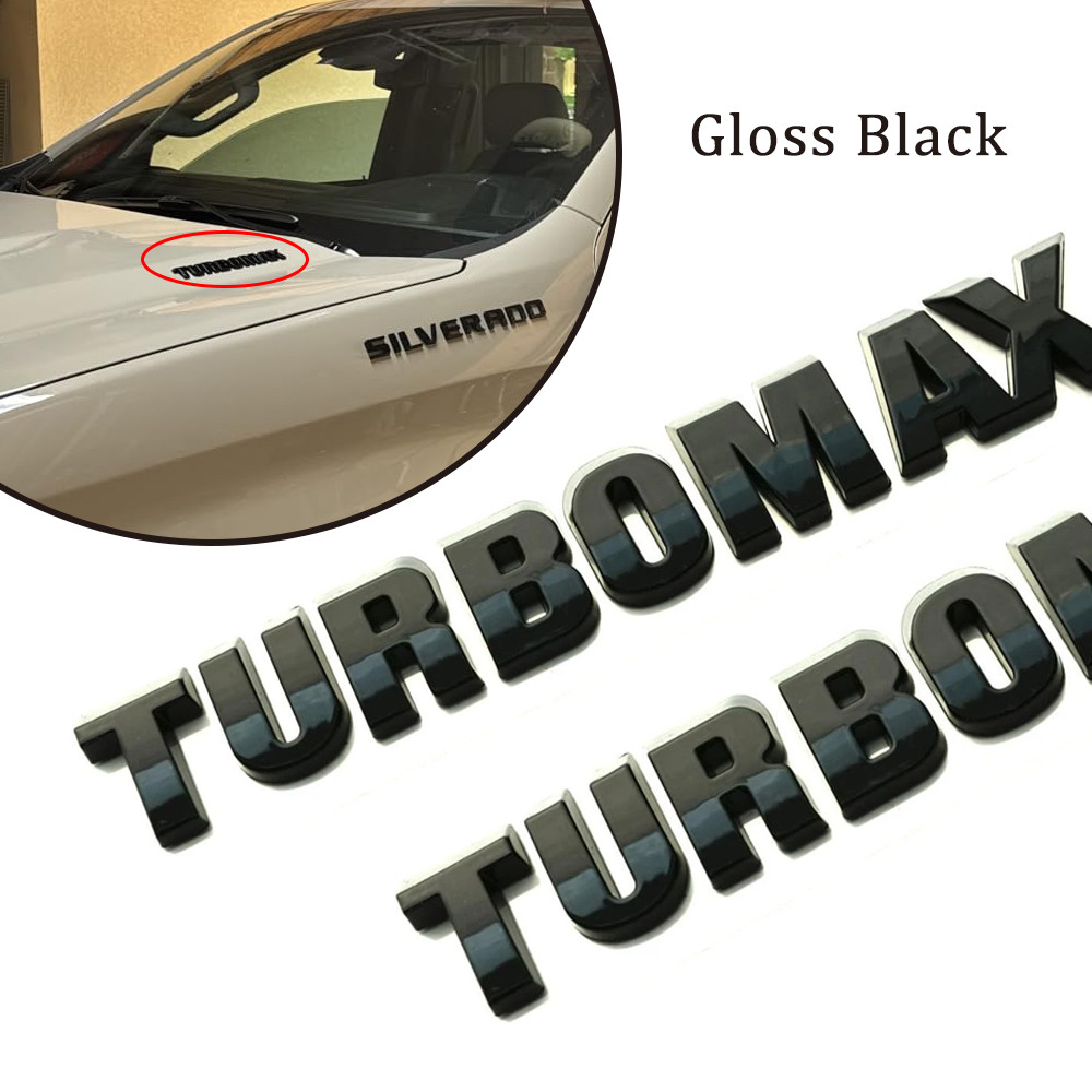 2Pcs Gloss Black Hood Fender Turbomax Emblem Letter Badge 2019+ Silverado 1500 2Pcs Gloss Black Hood Fender Turbomax Emblem Letter Badge 2019+ Silverado 1500