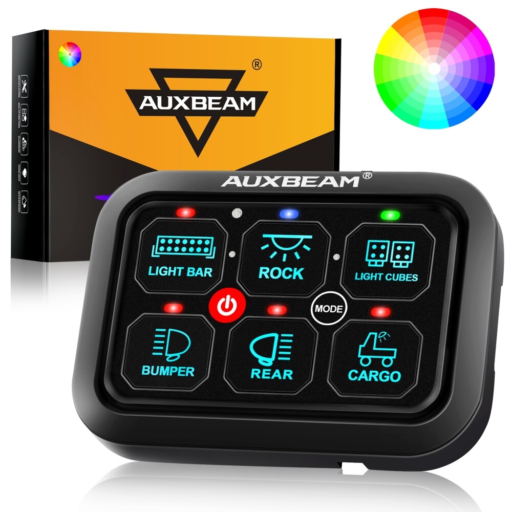AUXBEAM 6 Gang RGB Switch Panel Toggle LED Light Circuit Relay System Controller AUXBEAM 6 Gang RGB Switch Panel Toggle LED Light Circuit Relay System Controller