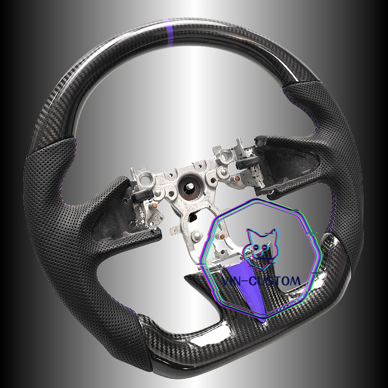 REAL CARBON FIBER Steering Wheel FOR INFINITI q50 PURPLE ACCENT W/STRIPE