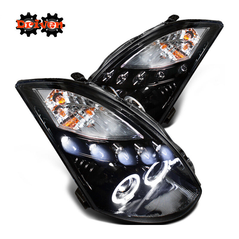 For 03-07 Infiniti G35 2dr Coupe Smoked Housing Headlight Dula Halo LED DRL