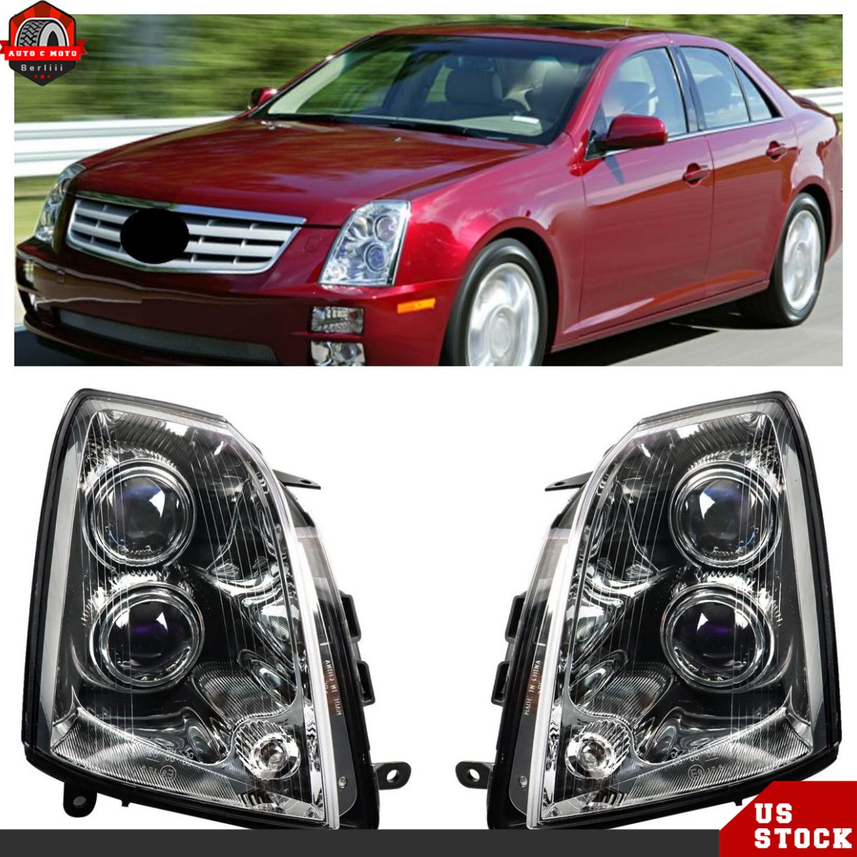 For 2005 2006 2007 2008 2009 2010 2011 Cadillac STS Pair of Headlights Halogen