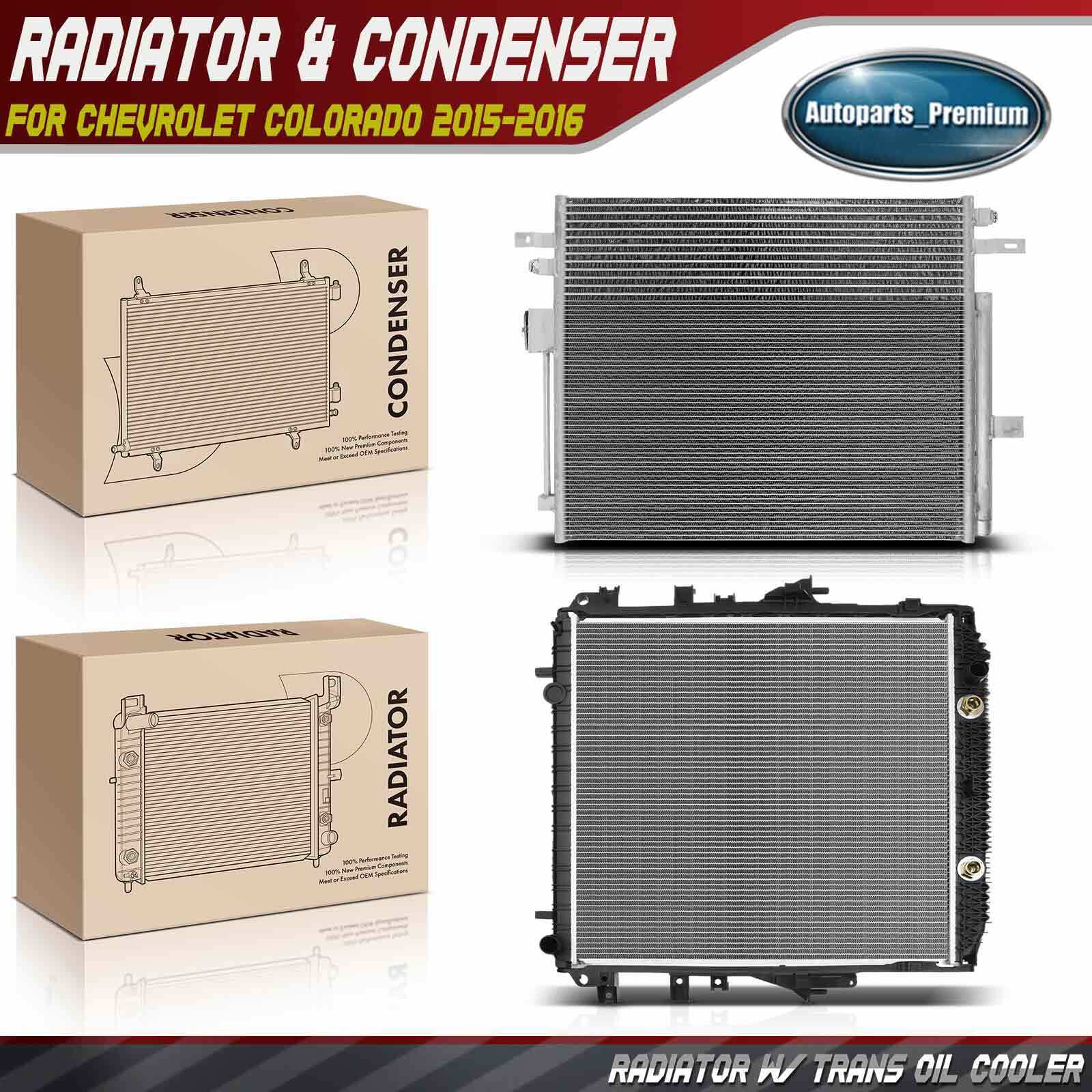 2Pcs Aluminum Radiator & AC Condenser Cooling Kit for Chevrolet Colorado 15-16