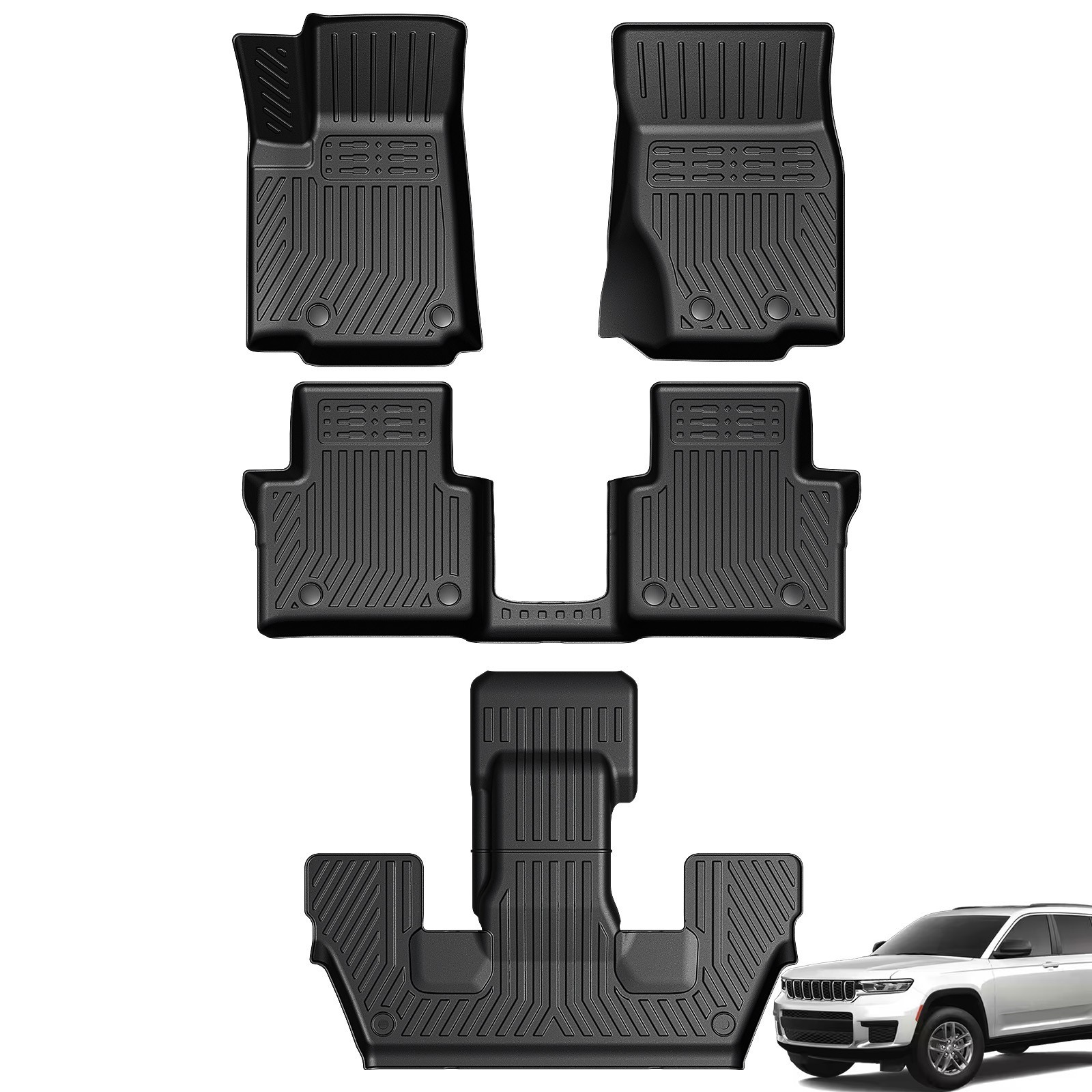 Floor Mats for 2021-2026 Jeep Grand Cherokee L, TPE All Weather Durable Mats