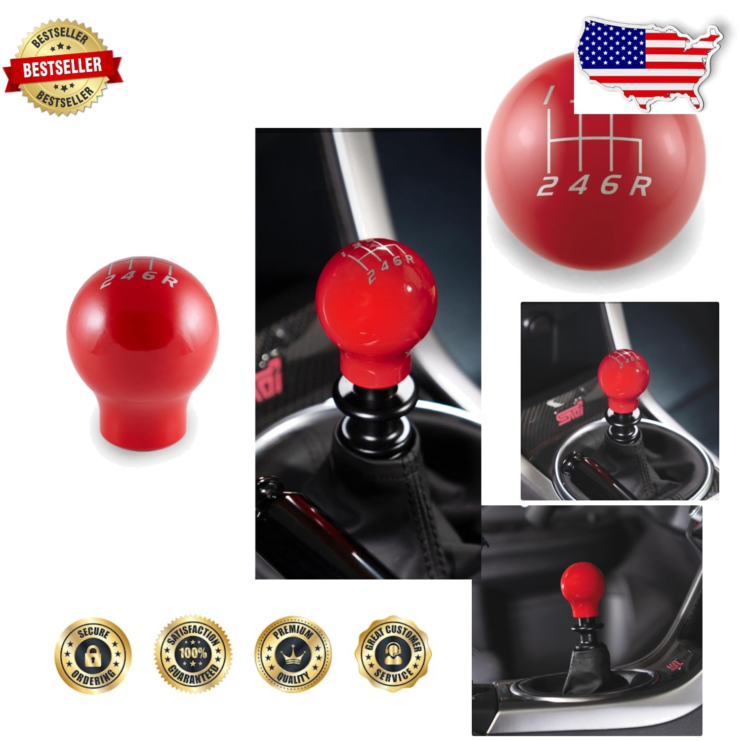 Ergonomic Gloss Red Shift Knob 500g for Subaru WRX STI 2004-2021 Stainless Steel