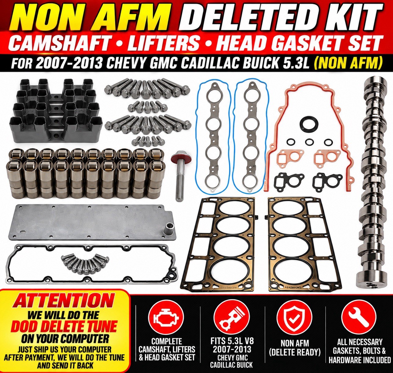 NON AFM Deleted Kit Camshaft Lifters Head Gasket Set For 2007-2013 Chevy GM 5.3L