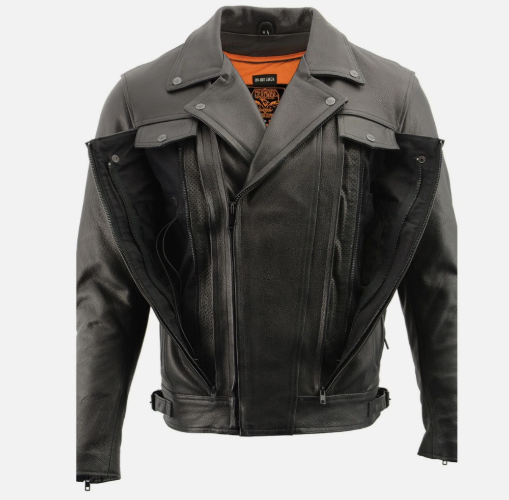 Milwaukee Leather Men\'s Black Dual Utility Pocket Vented Leather Jackets MLM1520