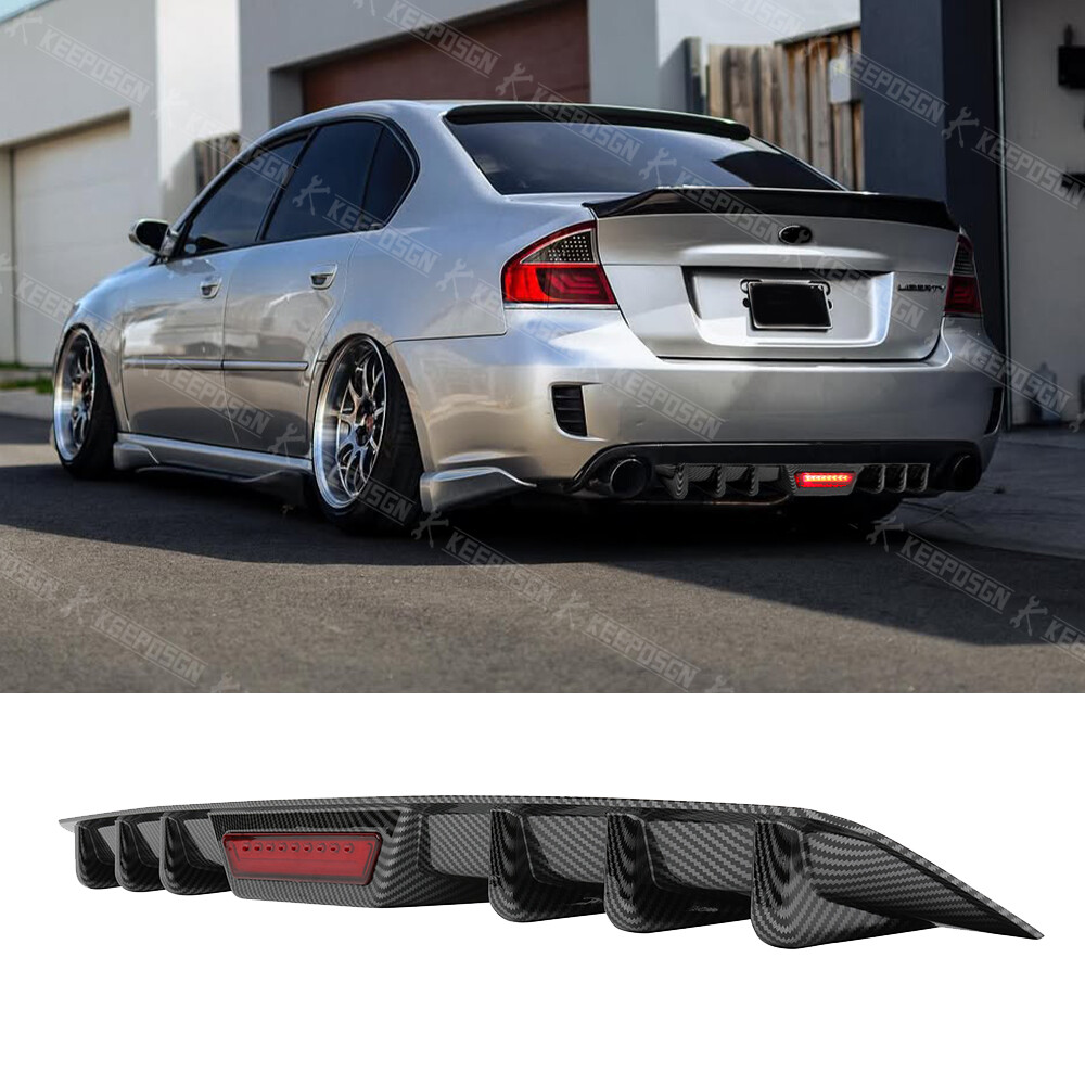 For Subaru Legacy GT 02-09 Carbon Fiber Rear Bumper Diffuser w/ LED Brake Light