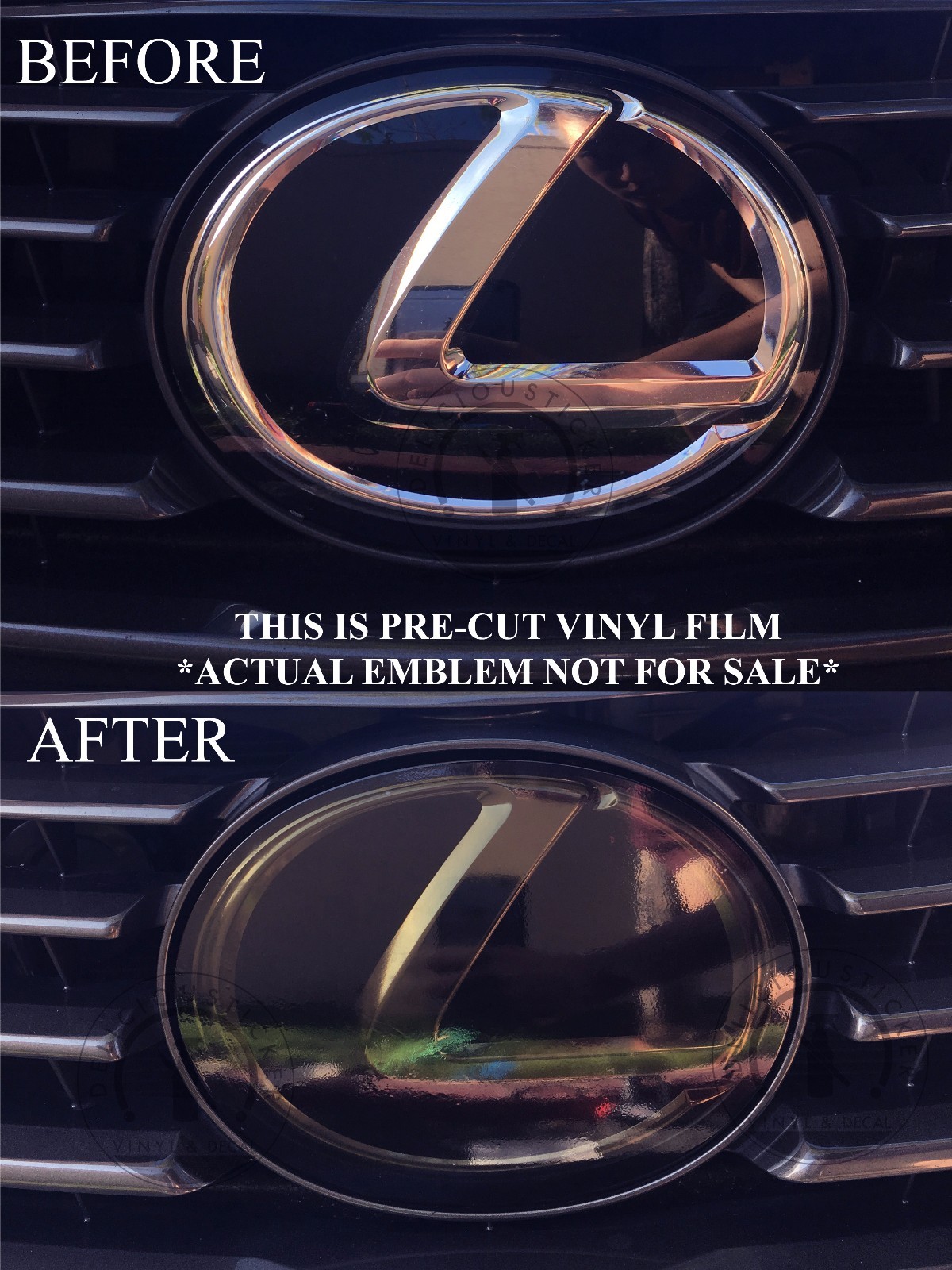 PreCut Front SMOKE Tint Overlay Film Compatible with Lexus Emblem IS GS NX RC RX