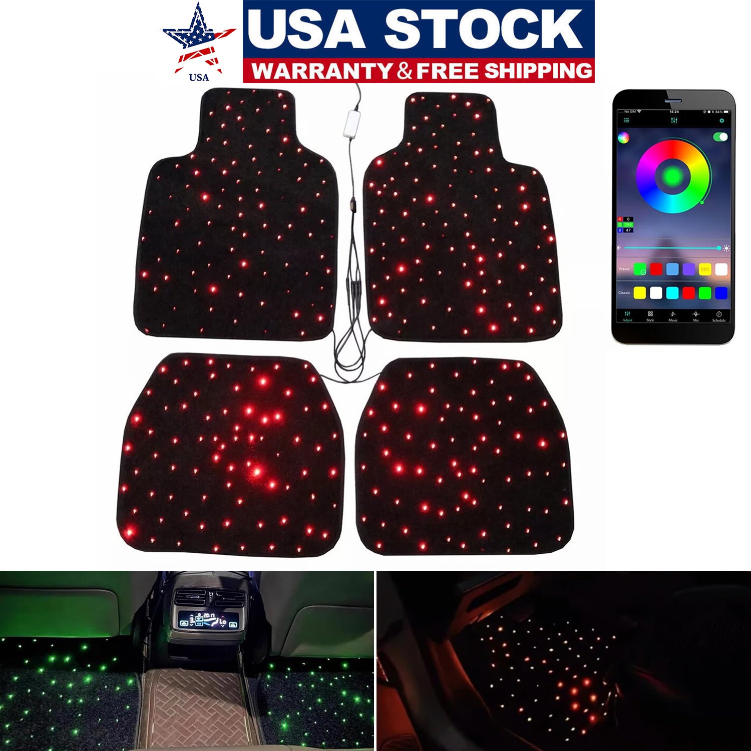 Starlight Car Mats Star Light LED Rugs, LED Car Mats With APP Remote Control