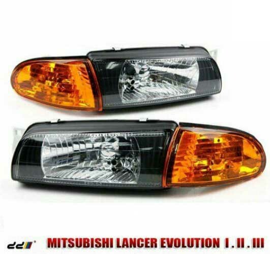1992~1993~94~1995 Lancer Evo Evolution 1 2 3 Black Headlight Amber Corner
