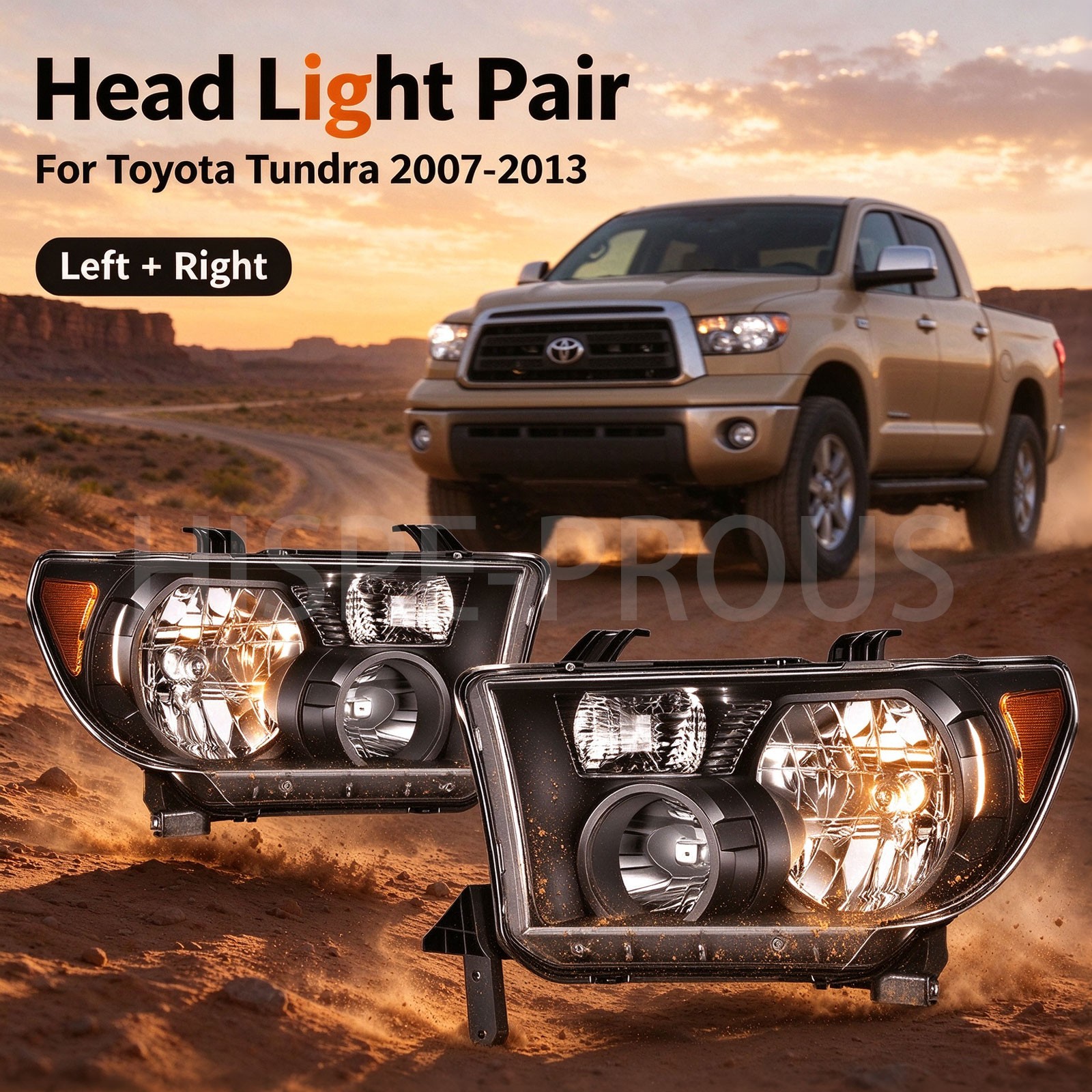 LH+RH Set Pair Headlight For Toyota Tundra 2007-2013 with Level Adjuster