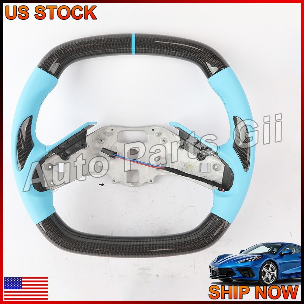 Carbon Fiber Blue Flat Steering Wheel  FOR 2020+ Corvette C8 with Heated NEW