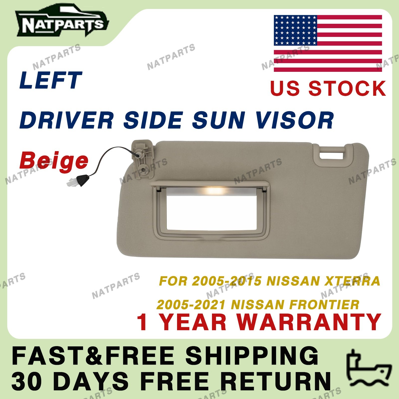 Left Driver Side Sun Visor for Nissan 05-21 Frontier 05-15 Xterra 96401- EA001