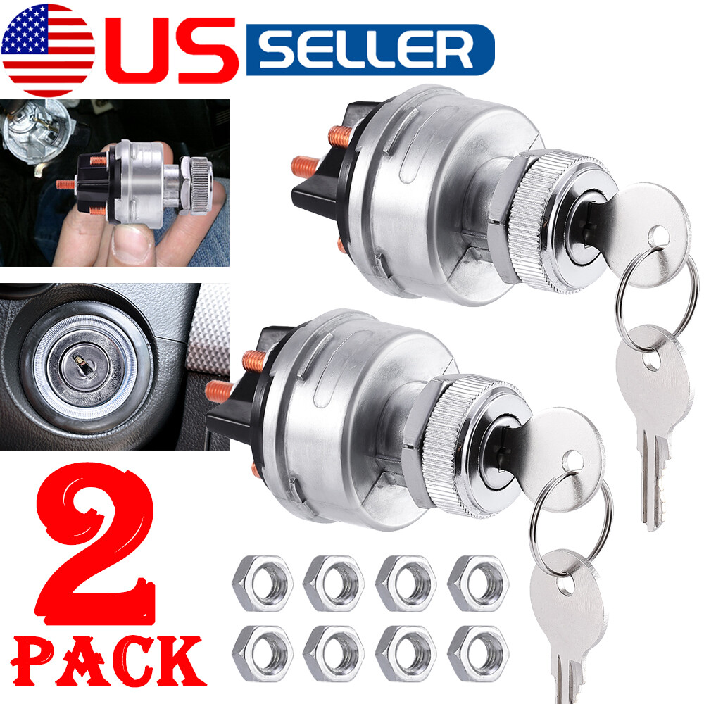 2-PACK Universal Ignition Switch With Key 4 Position 12V For Car Truck Tractor