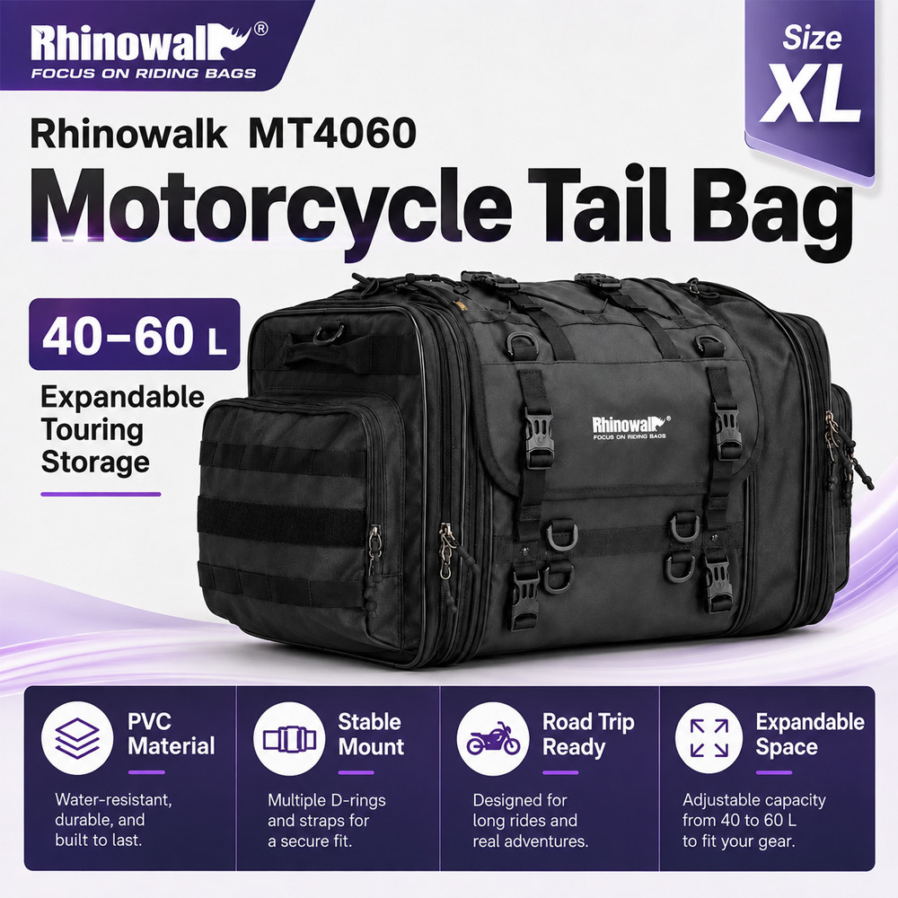 Rhinowalk Motorcycle Tail Bag 40-60L Waterproof PVC Travel Luggage