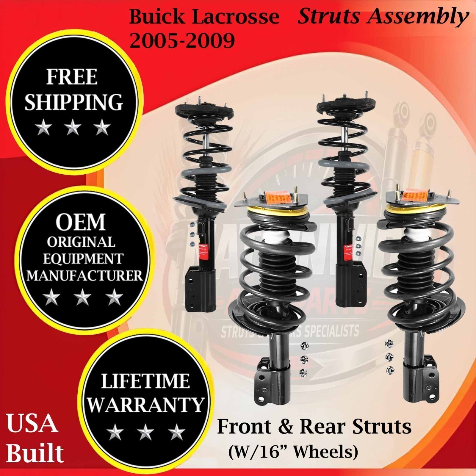 Monroe OEM Front & Rear Struts Assembly For 2005-2009 Buick Lacrosse 9Yr Warrant