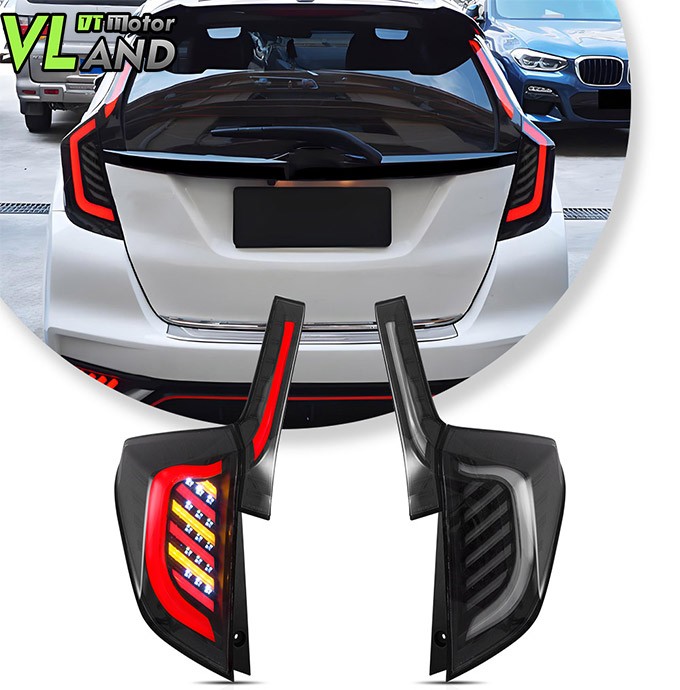 VLAND FULL LED Smoked Tail Lights For Honda Fit Jazz 2014-2019 Rear Brake Lamps