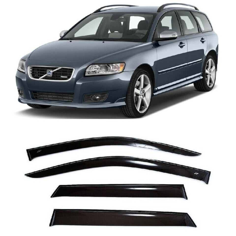 Tape-on Window Visors Sun Rain Guards Fit Volvo V50 2005-2012 Wind Deflectors