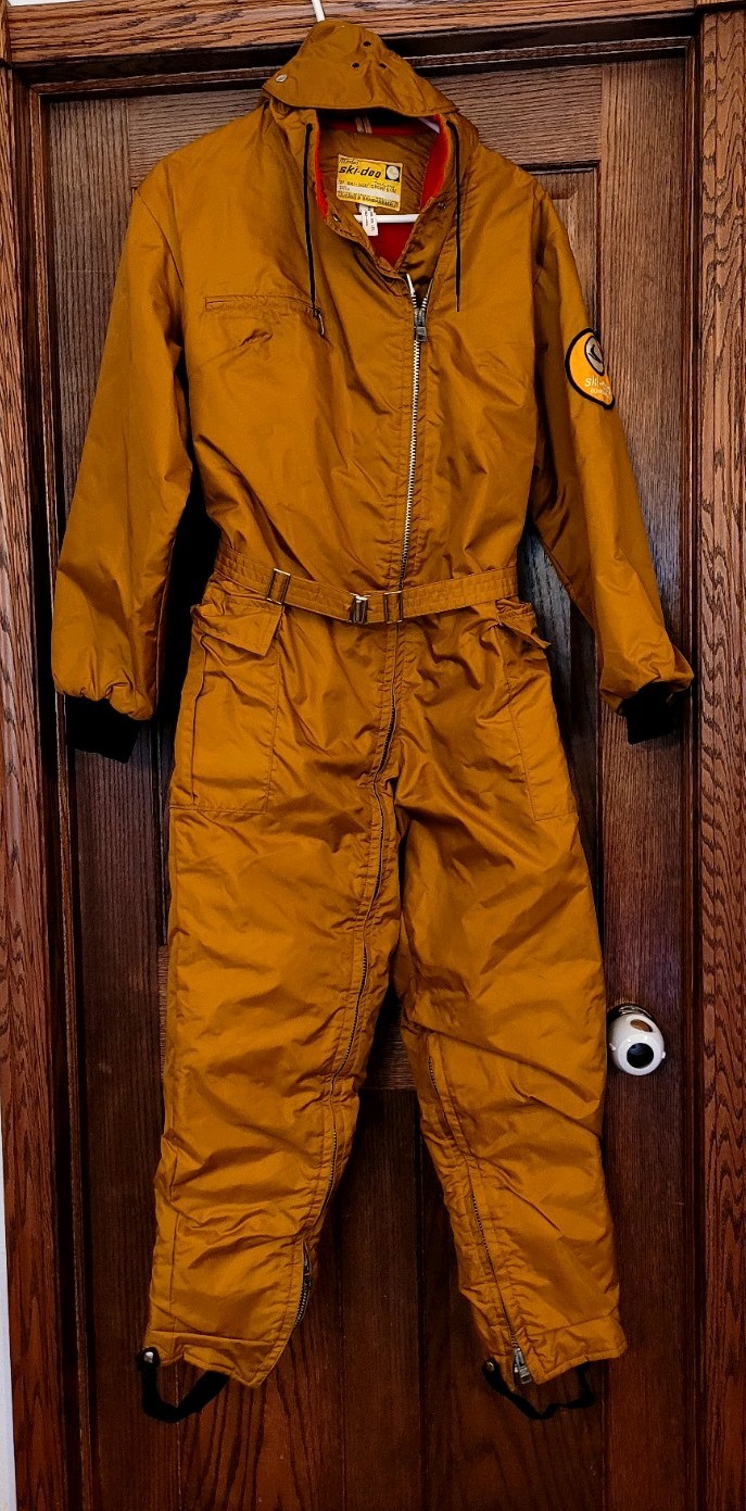 Vtg 1967 Ski-Doo Snowmobile Suit Large L Yellow Red Fleece Mask Stirrups Mint