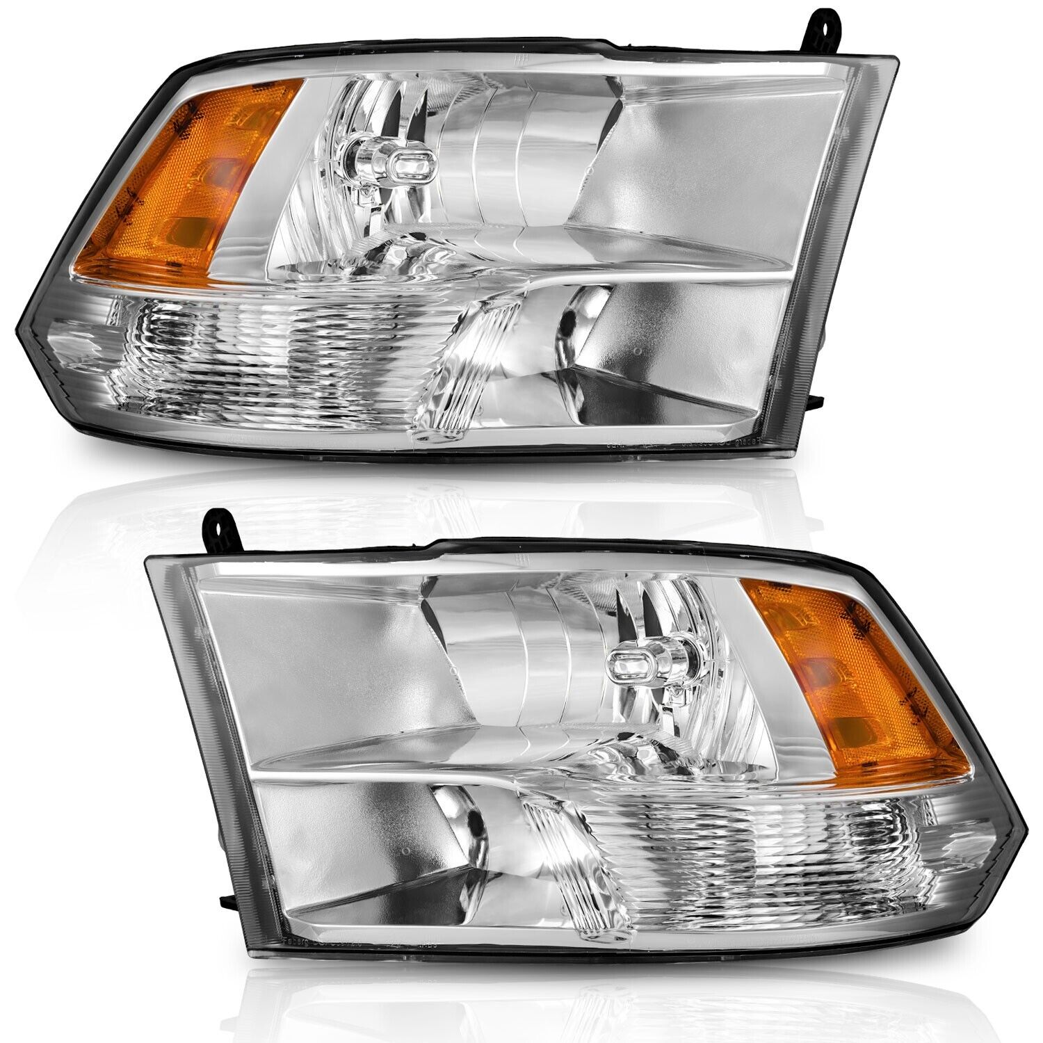 WEELMOTO Headlights For 2009-2018 Dodge Ram 1500 2500 3500 Quad Chrome Lamps L+R