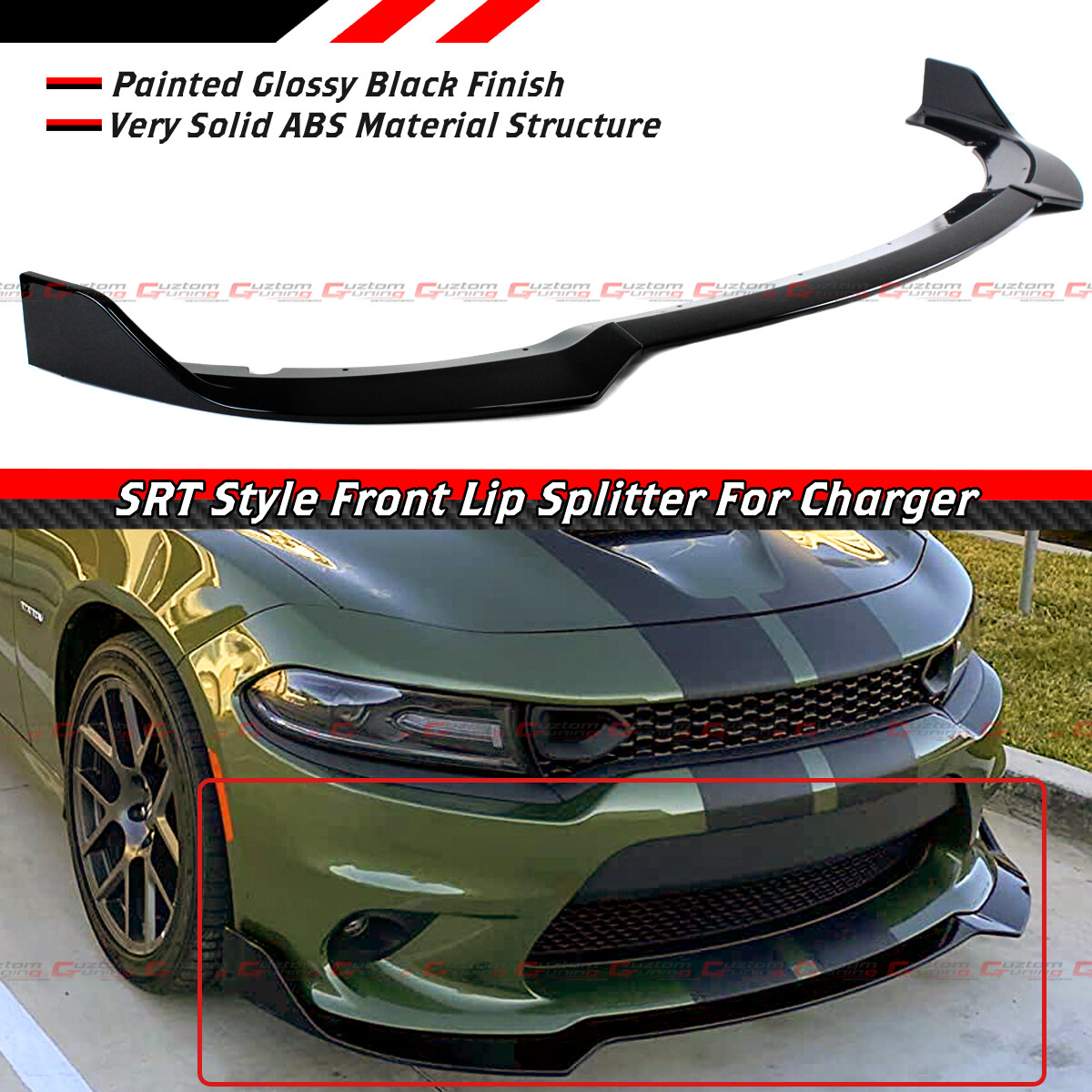 For 2015-2023 Dodge Charger SRT Scat Pack Glossy Black Front Bumper Lip Splitter For 2015-2023 Dodge Charger SRT Scat Pack Glossy Black Front Bumper Lip Splitter