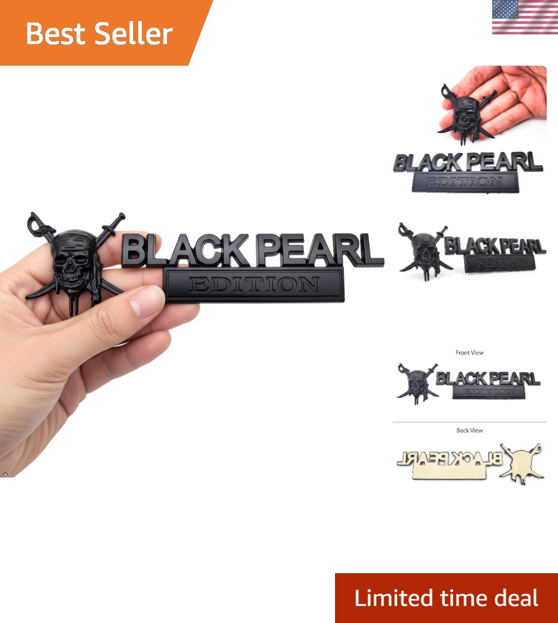 Black Pearl Edition Pirate Skull 3D Metal Car Emblem - Heavy Duty Zinc Alloy ...