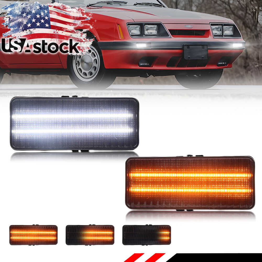 2X Smoke Dynamic LED Front Parking Turn Signal Lights For 1979-1986 Ford Mustang