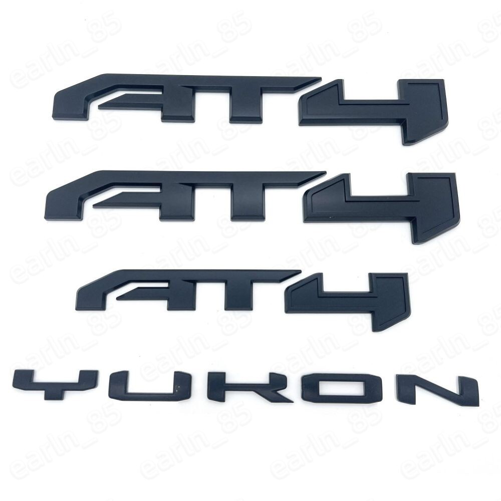 4PCS AT4 Yukon Matte Black Door Tailgate Emblem Fit 2021-2025 GMC Yukon Yukon XL