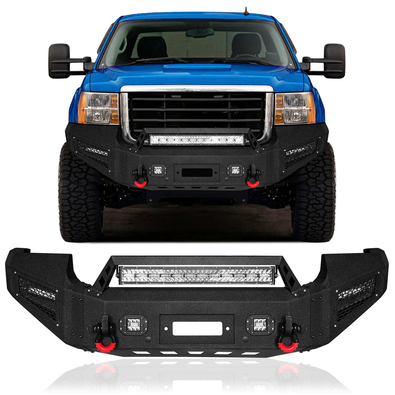 Fits 2007-2010 GMC Sierra 2500HD/3500HD Steel front bumper with Long headlight