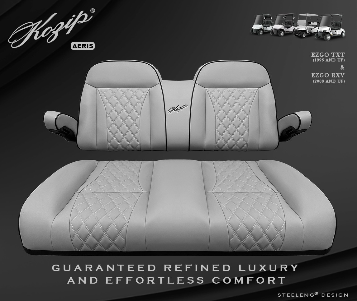 'KOZIP' EZGO TXT/RXV 1996+ GOLF CART FRONT SEAT/BACKREST CUSHION SET (GRAY)