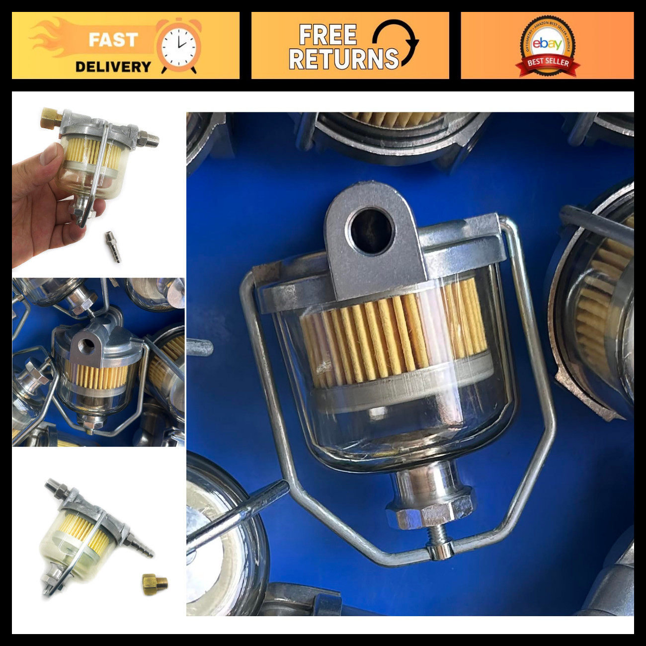 Transparent Fuel Filter Bowl for 1950s-1960s GM Cars & Trucks, Rochester Carbure Transparent Fuel Filter Bowl for 1950s-1960s GM Cars & Trucks, Rochester Carbure