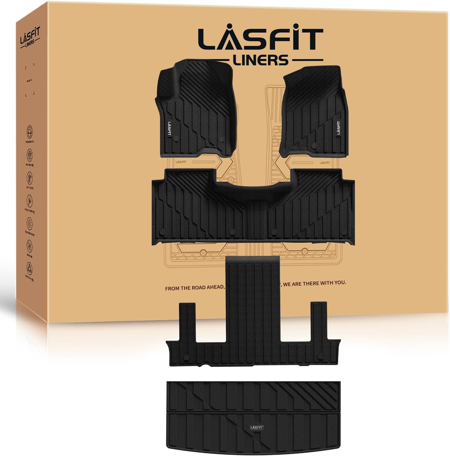 LASFIT Floor Mats & Cargo Liner 2021-2026 & Only 7 Seats (Not for 8/9 Black 