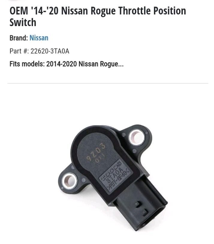 Throttle Position Sensor For Nissan Rogue 2014-2017 2018-2020 22620-3TA0A Throttle Position Sensor For Nissan Rogue 2014-2017 2018-2020 22620-3TA0A