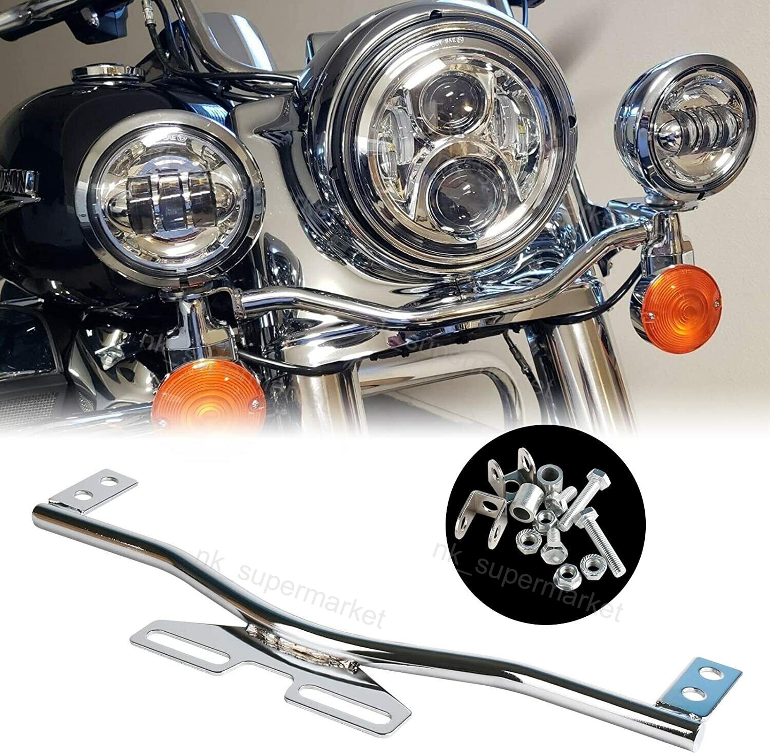 Chrome Motorcycle Driving Passing Turn Signal Spot Fog Lights Bar Bracket Stand