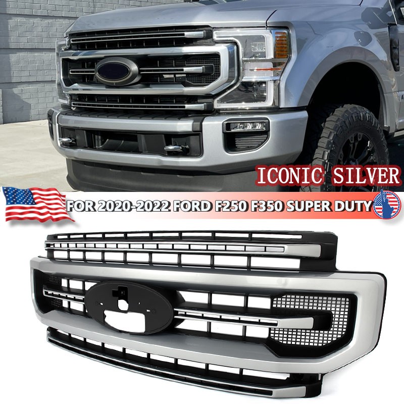 Platinum Look Iconic Silver Front Grille For 2020-2022 Ford F250 F350 Super Duty