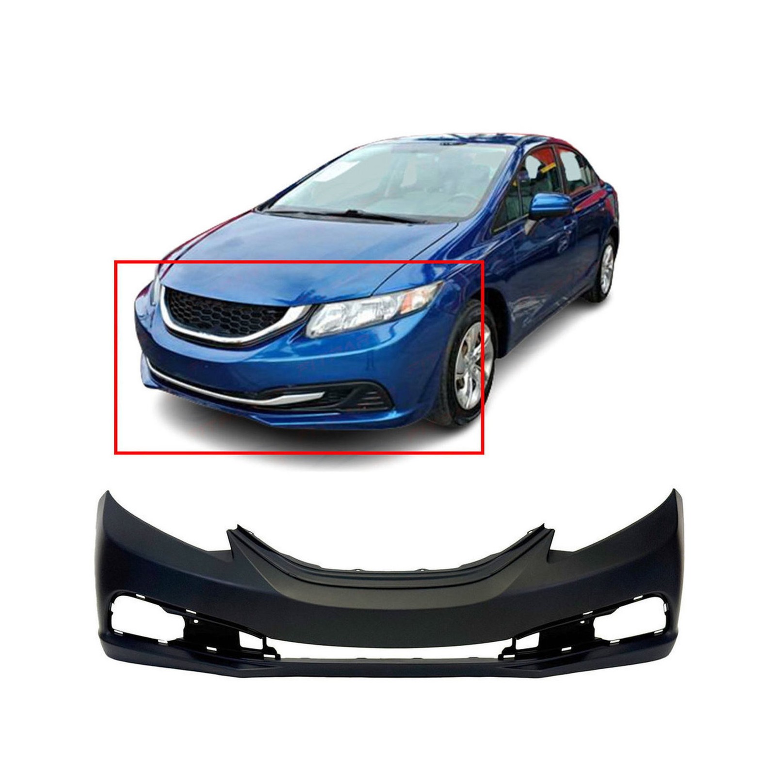 Bumper Cover for 2013 2014 2015 Honda Civic Sedan 13-15 Front Primed