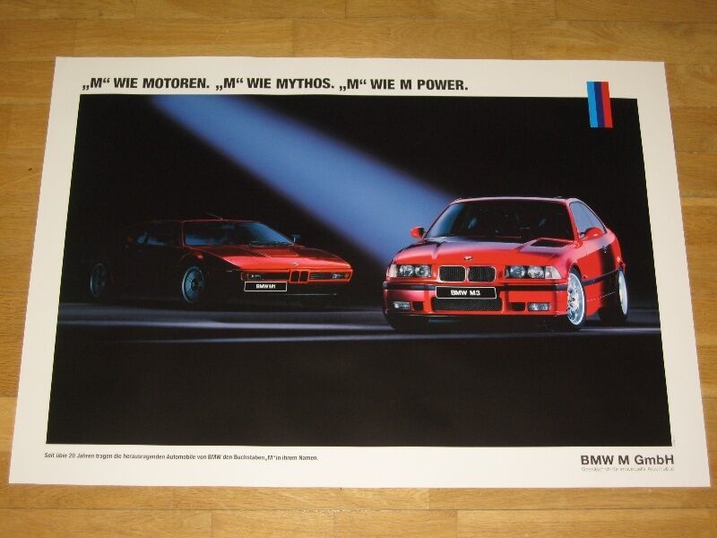 BMW M3 E36 Poster 33 - BMW M1 Mythos M Power M Gmbh /Original Vintage IN Mint