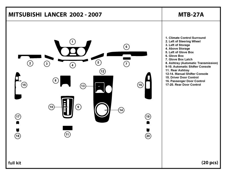 Real Carbon Fiber Dash Trim Kit for Mitsubishi Lancer 2002-2008