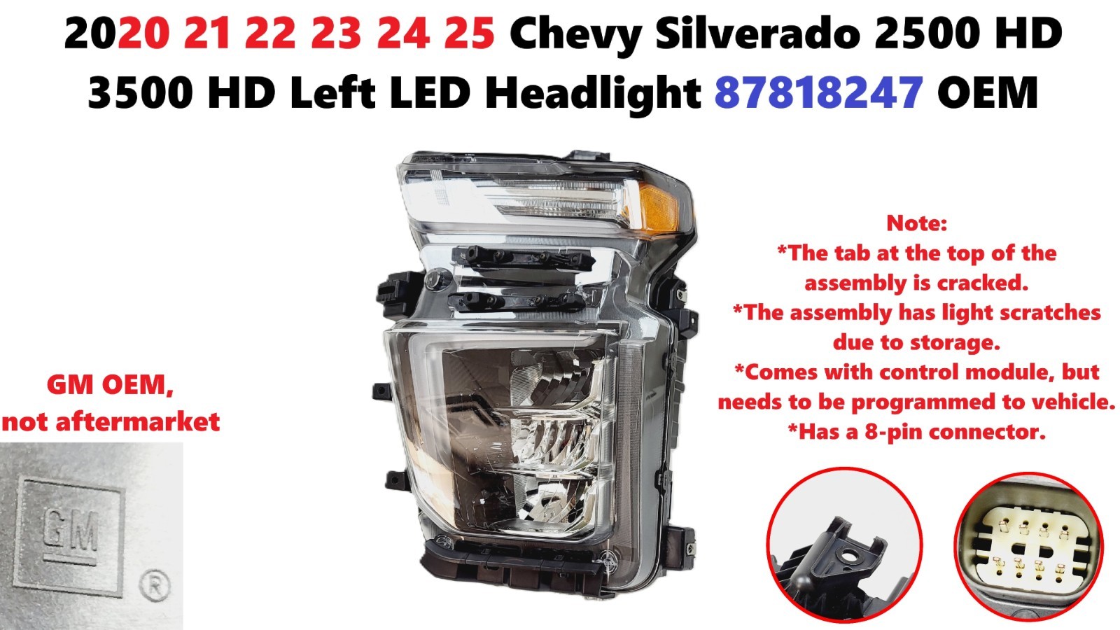 OEM Left Driver LED Headlamp Headlight Chevrolet Silverado 2500 3500HD 87818247