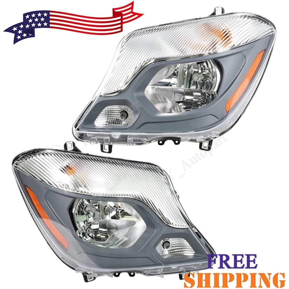 Pair Headlights For 2014-2018 Mercedes-Benz Sprinter 2500 3500 Left Right w/Bulb