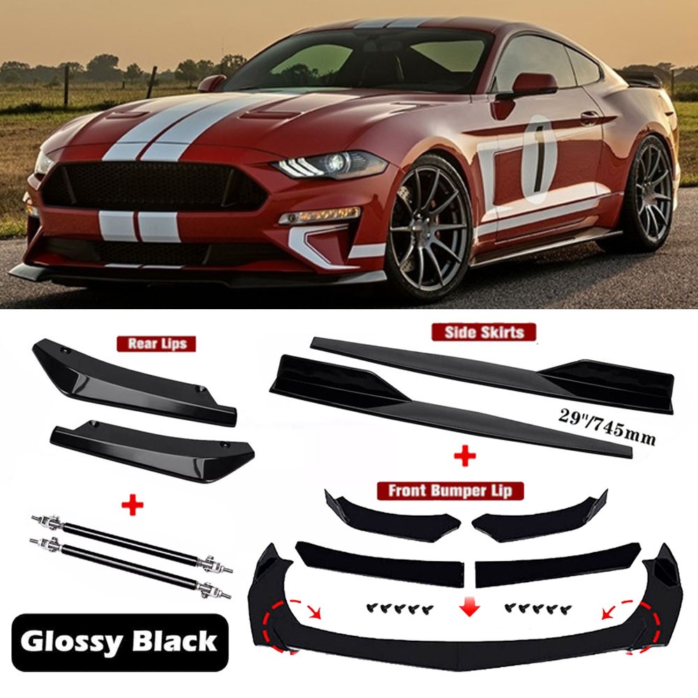 Front Bumper Spoiler Splitter +Side Skirt+Rear Lip For Ford Mustang 09-20