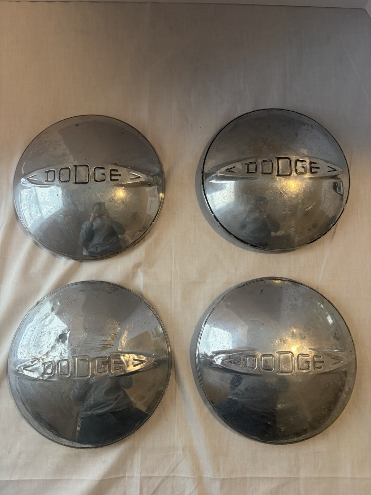 1937-1939 Dodge Hubcaps Set of 4 Artillery Wheel Dog Dish Chrome OEM Vintage