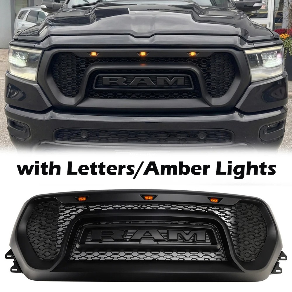 Rebel Style Front Grille For Dodge Ram 1500 2019 2020 2021 Grill W/Letters Black