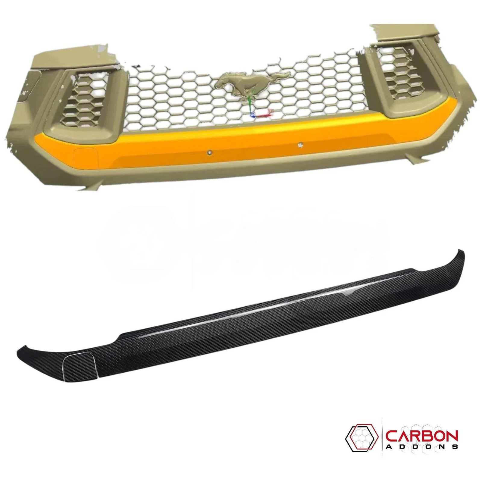 Real Carbon Fiber Front Bumper Upper Trim Covers for 2024+ Ford Mustang GT (2-Pi