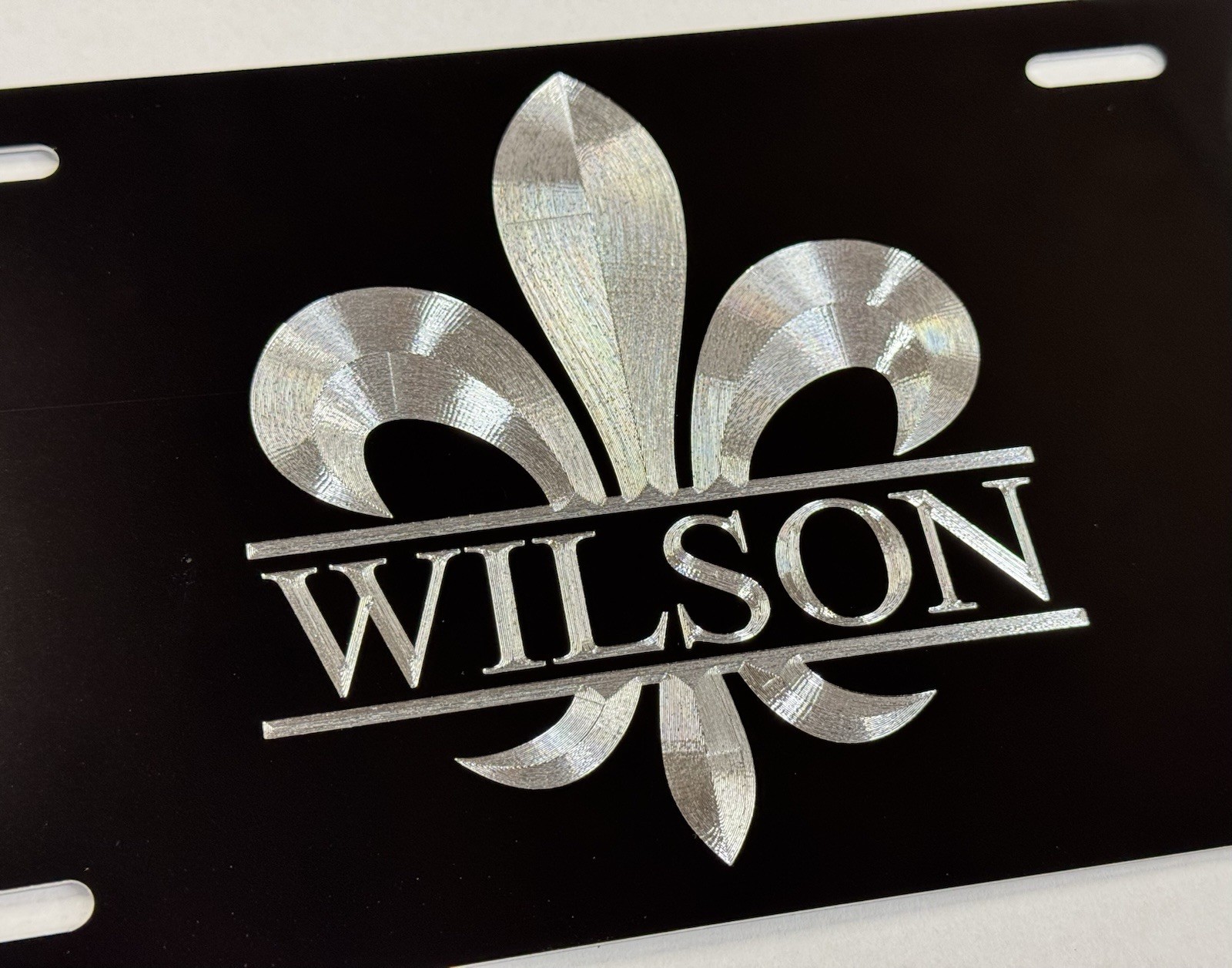 Engraved Custom Personalized Fleur De Lis Monogram Diamond Etched License Plate