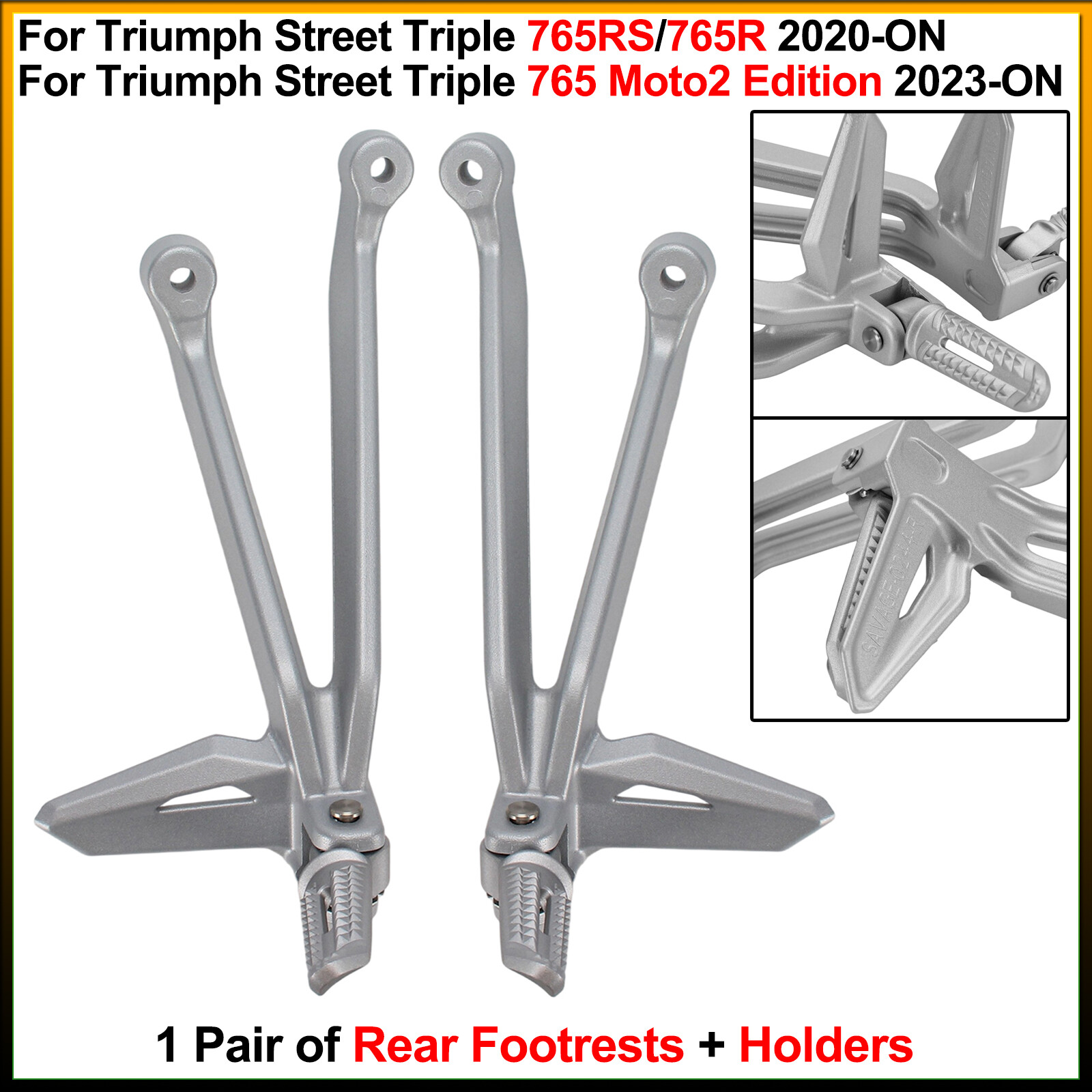 Rear Footrests + Holders - For Triumph Street Triple 765RS/R, 765 Moto2 Edition